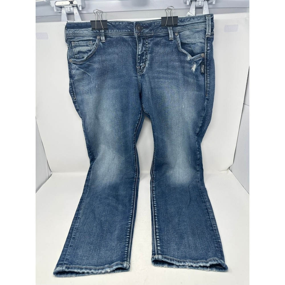 Silver Jeans Sam Women W31 L27 Blue Mid Rise Slim Leg Distressed Stretch Denim